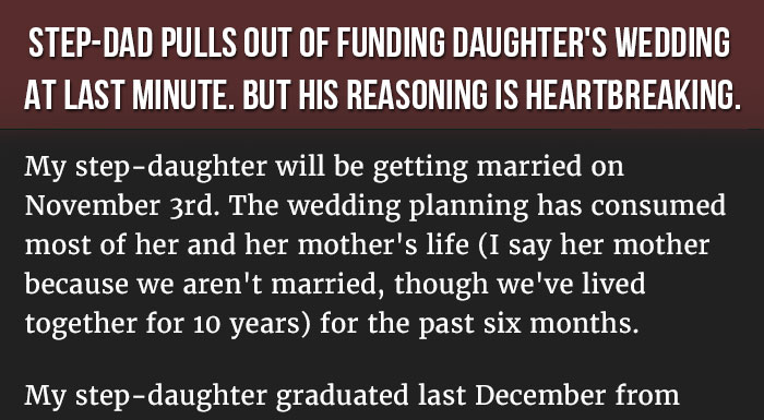 Step-Dad Pulls Out Of Funding Daughter's Wedding At Last Minute. But ...